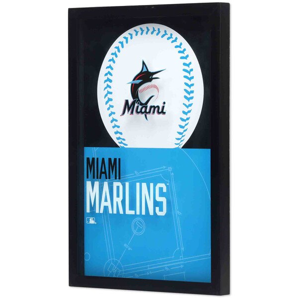 Miami Marlins Logo Baseball & Diamond Framed Glass Wall Decor Open